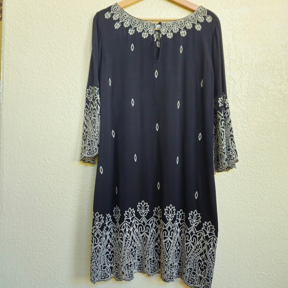 Sundance Palace Shift Dress Embroidered Eyelet Scallop Bell Boho Siz PM or Small - Picture 2 of 9